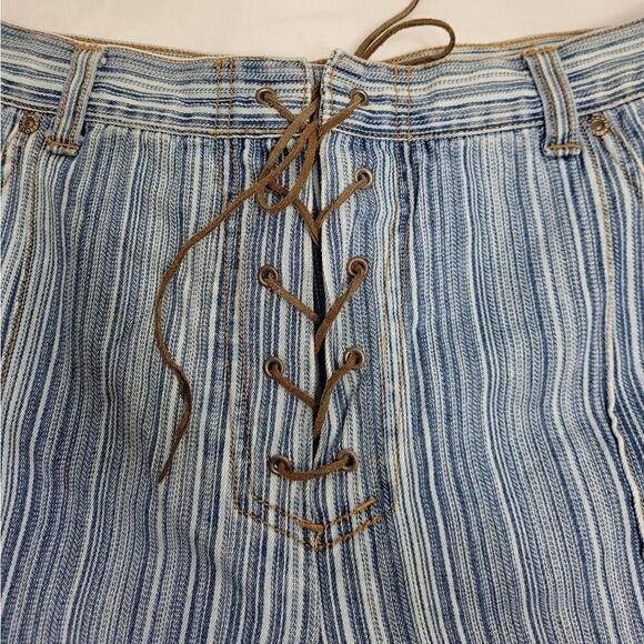 VINTAGE 90s Y2K lace up front striped denim jean shorts XXL - Picture 4 of 12